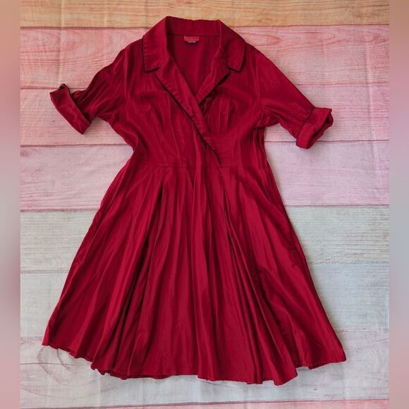 Deadly‎ Dames Micheline Pitt Red Fit & Flare Secretary Day Dress Plus 4X Retro - Picture 1 of 6